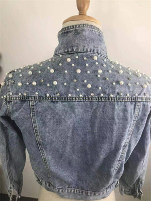 De toevallige Jasjes van het Borduurwerkdenim Dameblouse mandarin collar Jasje