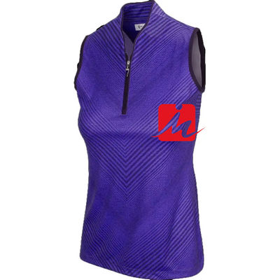Opstaande kraag dames poloshirt 1/4 rits in het midden aangepaste bedrukking mouwloos