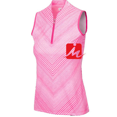Opstaande kraag dames poloshirt 1/4 rits in het midden aangepaste bedrukking mouwloos