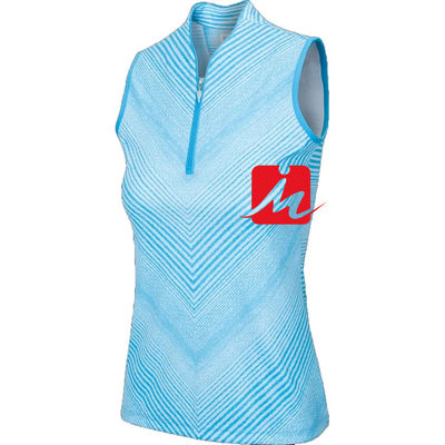 Opstaande kraag dames poloshirt 1/4 rits in het midden aangepaste bedrukking mouwloos
