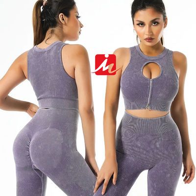 Dames 5-delige sportbeha en legging Naadloze geribbelde fitnesssets Sportkleding