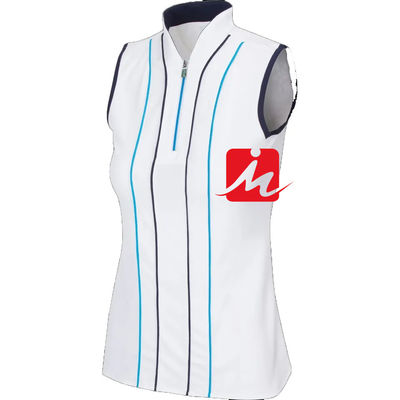 Opstaande kraag dames poloshirt 1/4 rits in het midden aangepaste bedrukking mouwloos